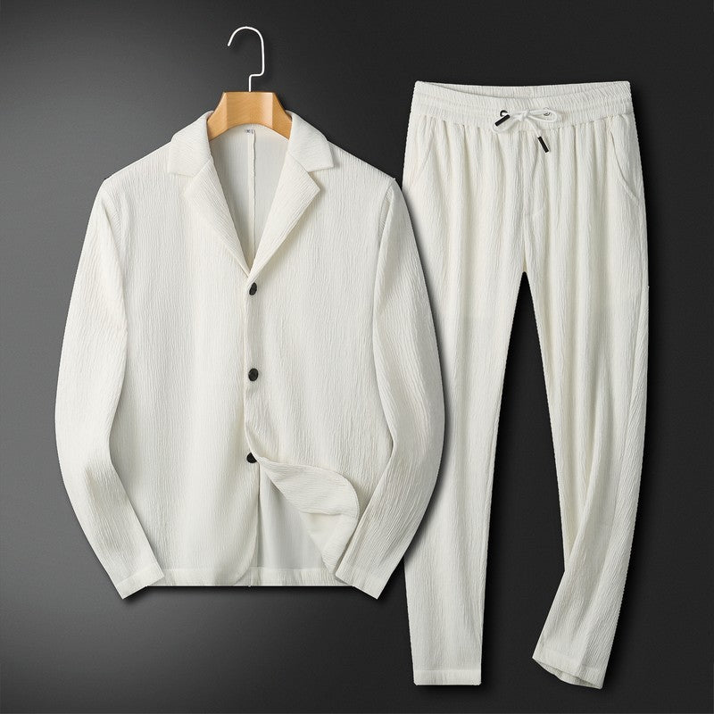 Men's Casual Suit With Vertical Stripes Shirts And Pants
